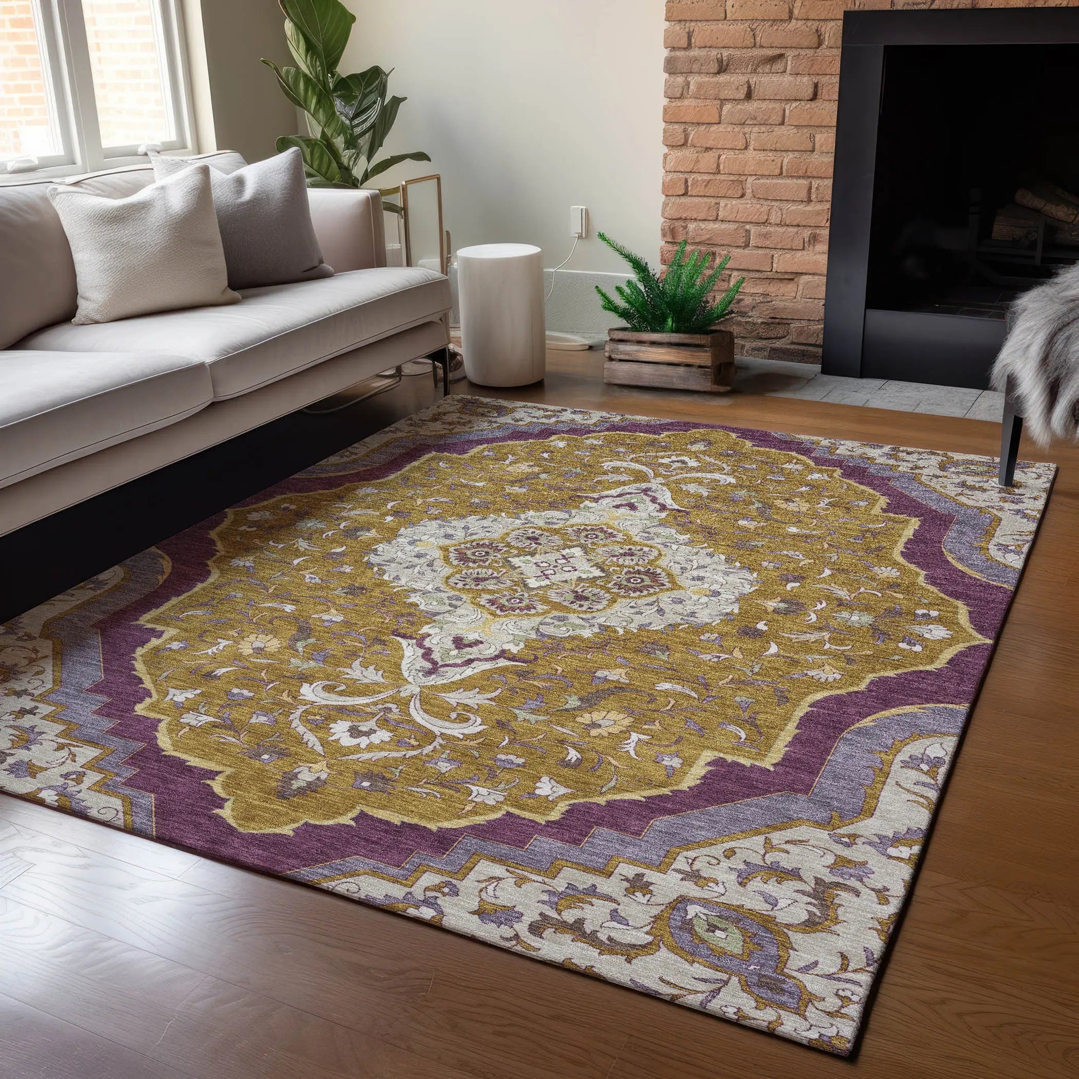 10' X 14' Walnut And Orange Medallion Washable Indoor Outdoor Area Rug Homeroots Outdoor