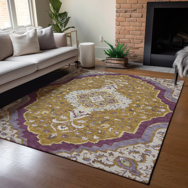 10' X 14' Walnut And Orange Medallion Washable Indoor Outdoor Area Rug Homeroots Outdoor
