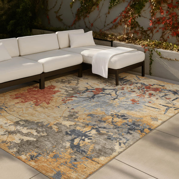 10' X 14' Wheat And Beige Abstract Washable Indoor Outdoor Area Rug Homeroots Outdoor