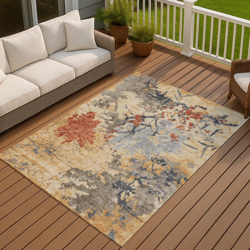10' X 14' Wheat And Beige Abstract Washable Indoor Outdoor Area Rug Homeroots Outdoor