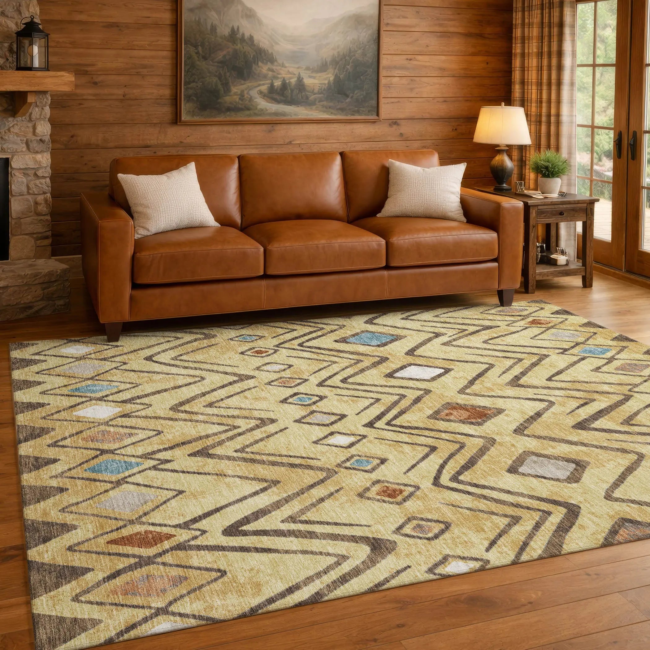 10' X 14' Wheat And Brown Geometric Washable Indoor Outdoor Area Rug Homeroots Outdoor