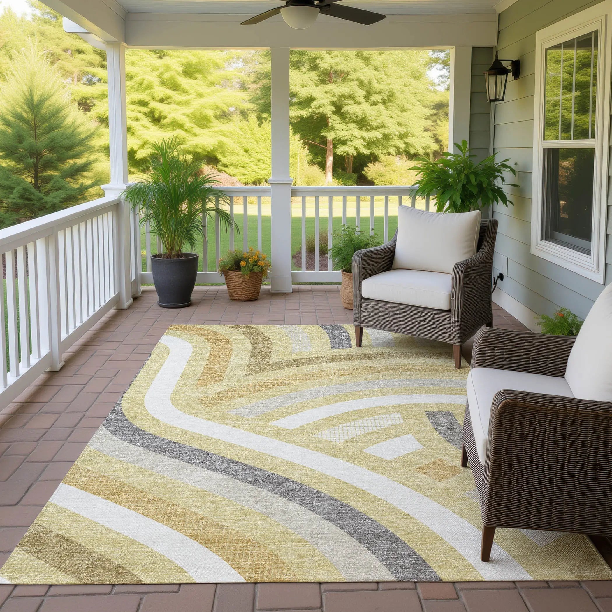 10' X 14' Wheat And Gold Abstract Washable Indoor Outdoor Area Rug Homeroots Outdoor