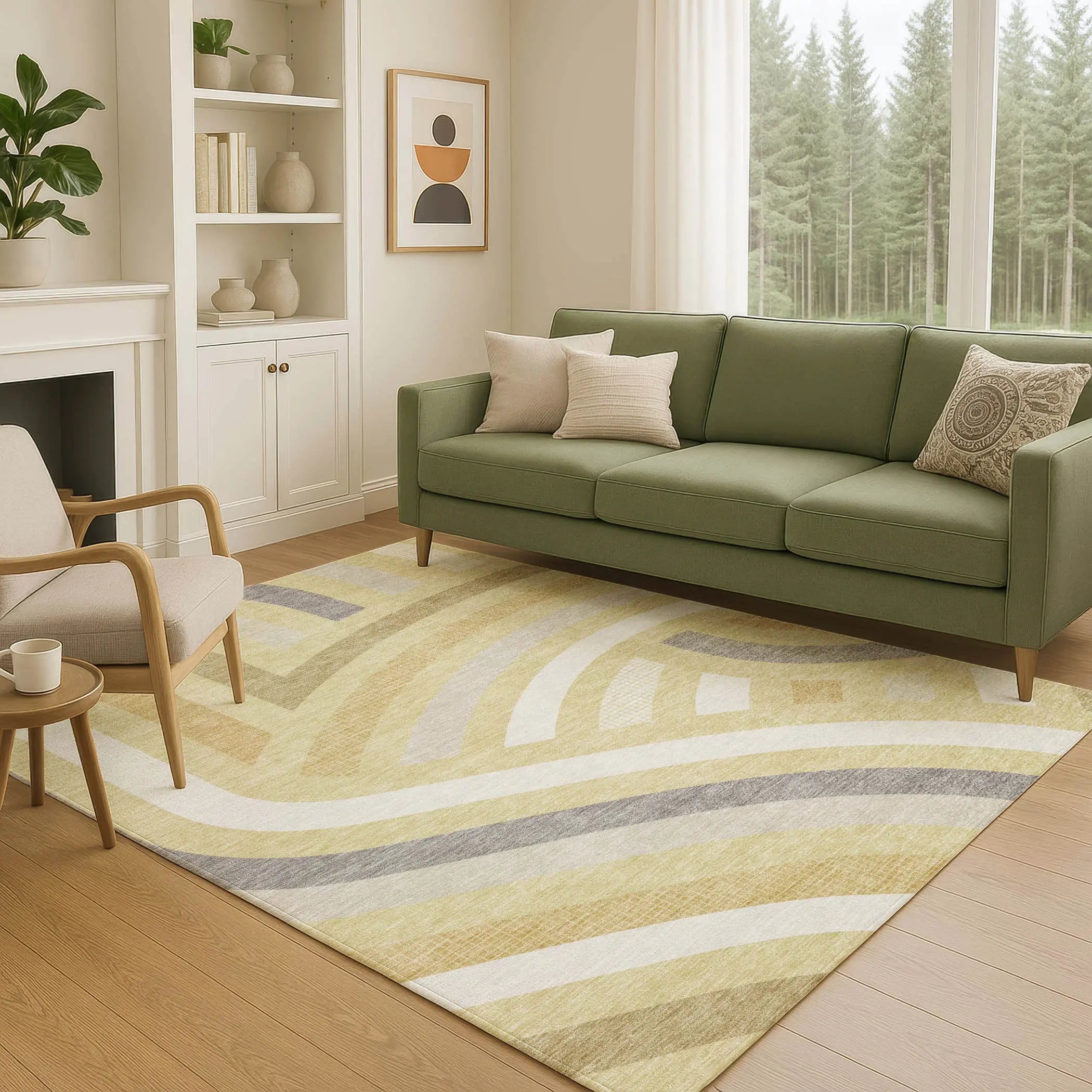 10' X 14' Wheat And Gold Abstract Washable Indoor Outdoor Area Rug Homeroots Outdoor
