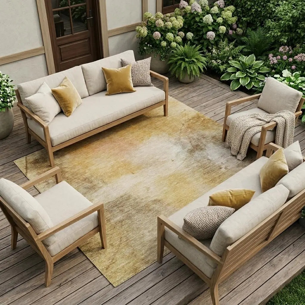10' X 14' Wheat And Gold Abstract Washable Indoor Outdoor Area Rug Homeroots Outdoor
