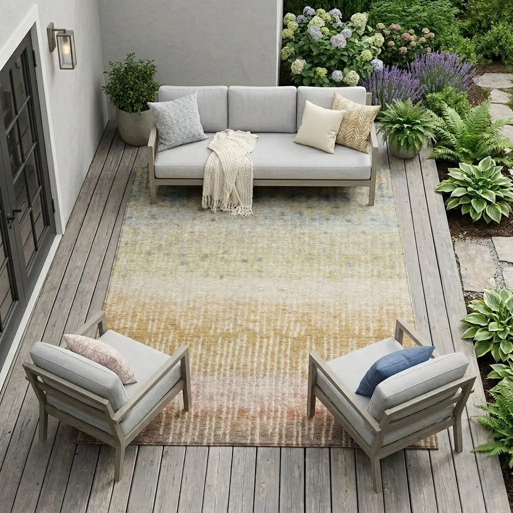 10' X 14' Wheat And Gold Abstract Washable Indoor Outdoor Area Rug Homeroots Outdoor