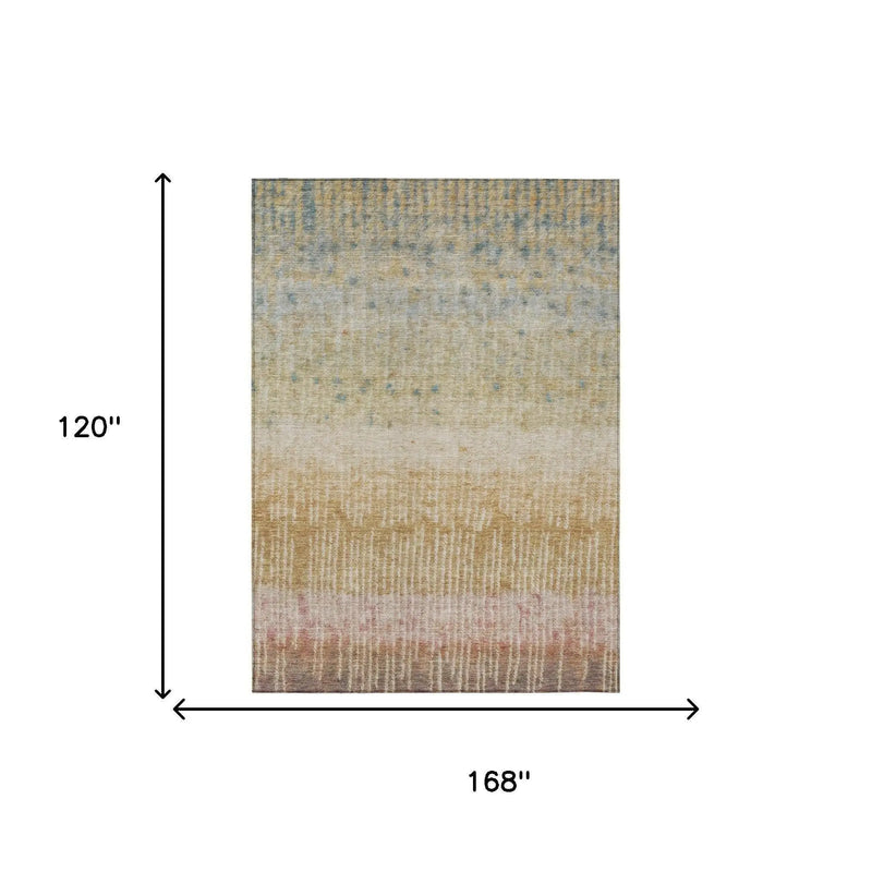 10' X 14' Wheat And Gold Abstract Washable Indoor Outdoor Area Rug Homeroots Outdoor