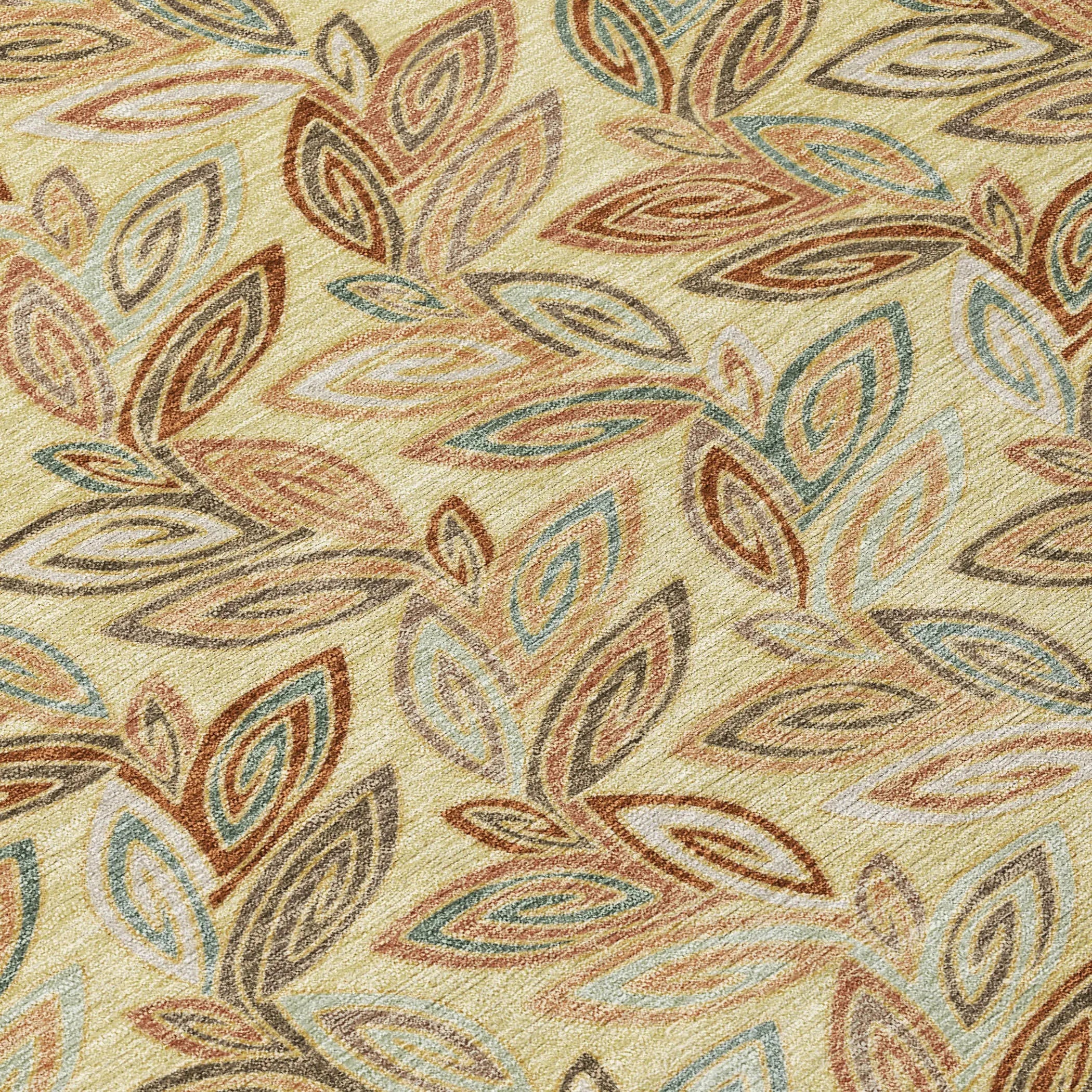10' X 14' Wheat And Gold Botanical Leaves Washable Indoor Outdoor Area Rug Homeroots Outdoor