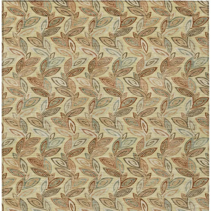 10' X 14' Wheat And Gold Botanical Leaves Washable Indoor Outdoor Area Rug Homeroots Outdoor