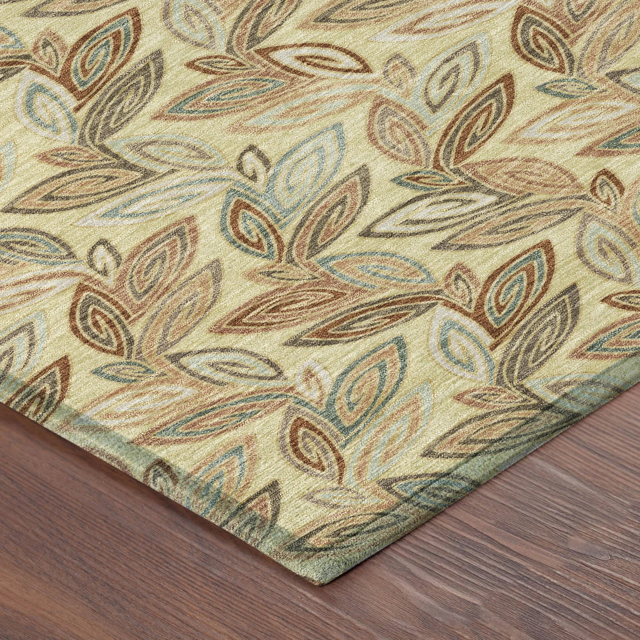 10' X 14' Wheat And Gold Botanical Leaves Washable Indoor Outdoor Area Rug Homeroots Outdoor
