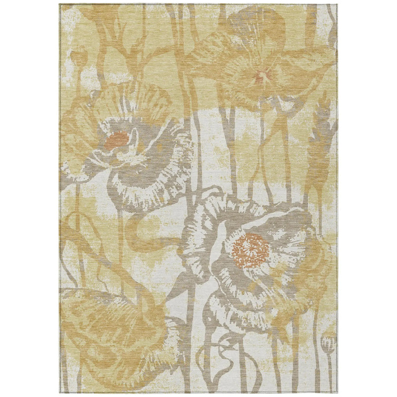 10' X 14' Wheat And Gold Floral Washable Indoor Outdoor Area Rug Homeroots Outdoor