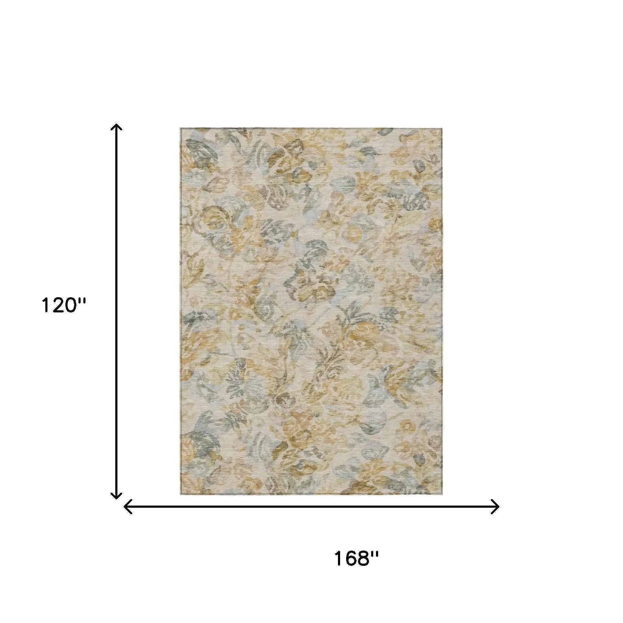 10' X 14' Wheat And Gold Floral Washable Indoor Outdoor Area Rug Homeroots Outdoor