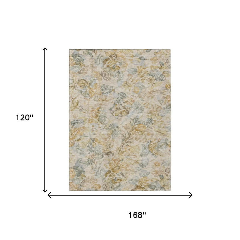10' X 14' Wheat And Gold Floral Washable Indoor Outdoor Area Rug Homeroots Outdoor