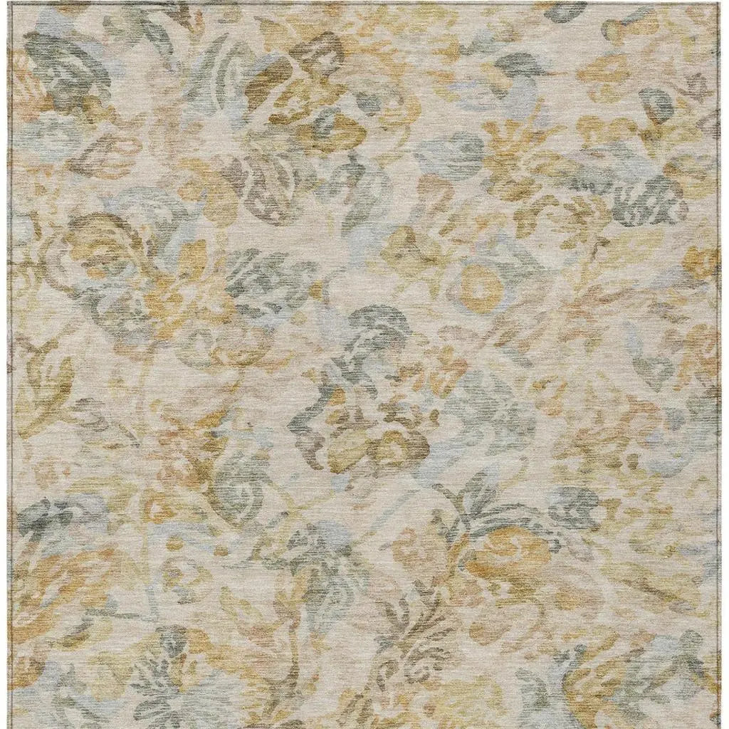 10' X 14' Wheat And Gold Floral Washable Indoor Outdoor Area Rug Homeroots Outdoor