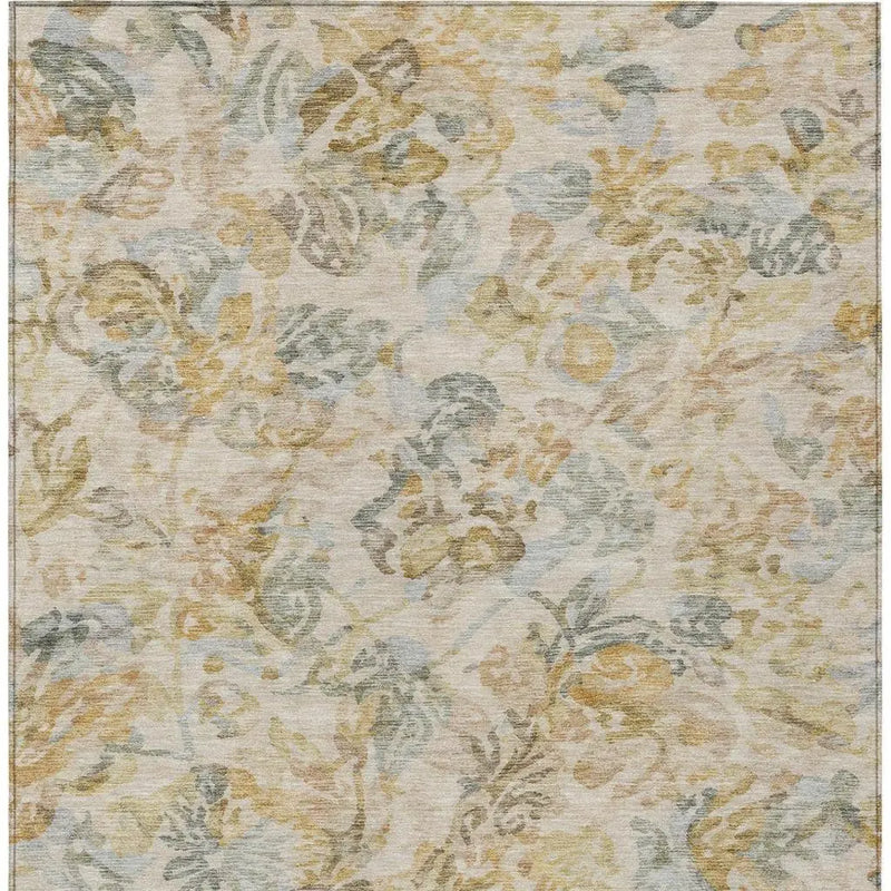 10' X 14' Wheat And Gold Floral Washable Indoor Outdoor Area Rug Homeroots Outdoor
