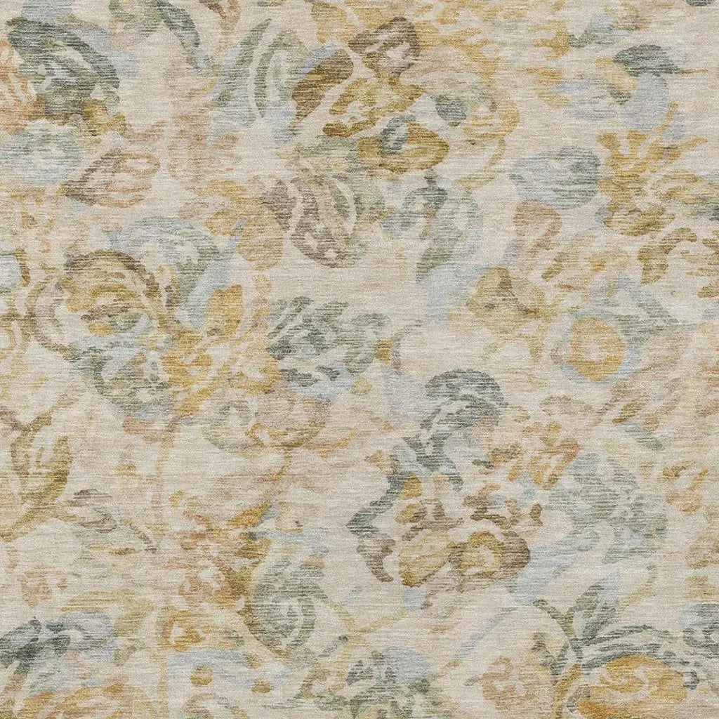 10' X 14' Wheat And Gold Floral Washable Indoor Outdoor Area Rug Homeroots Outdoor