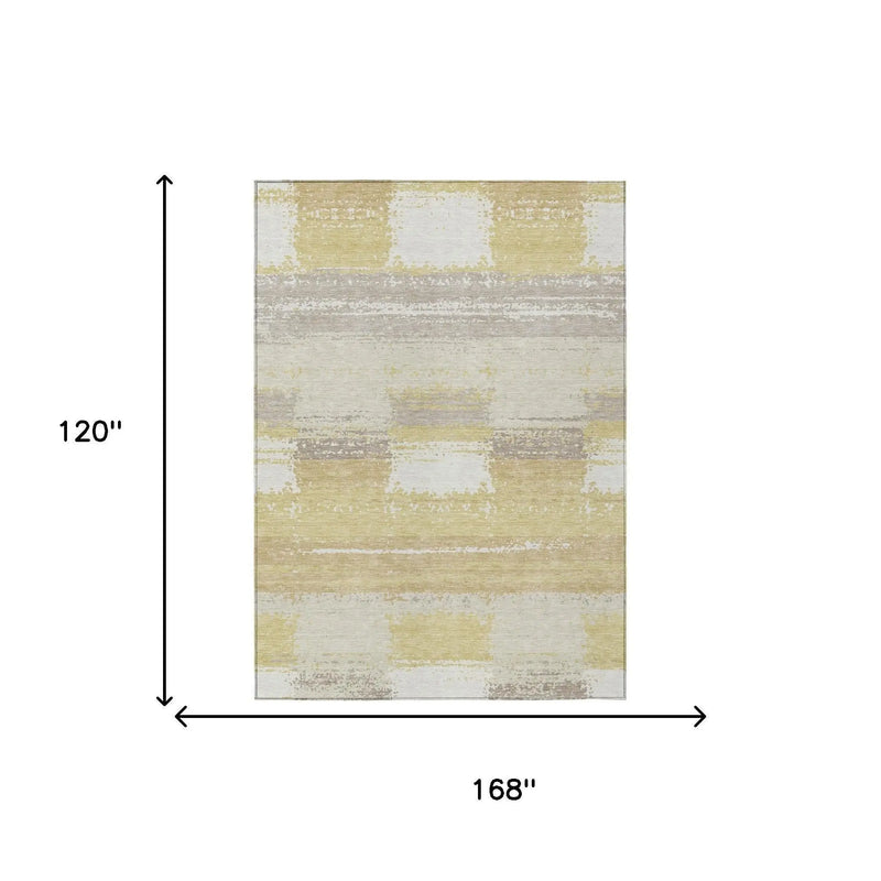 10' X 14' Wheat And Gold Geometric Washable Indoor Outdoor Area Rug Homeroots Outdoor