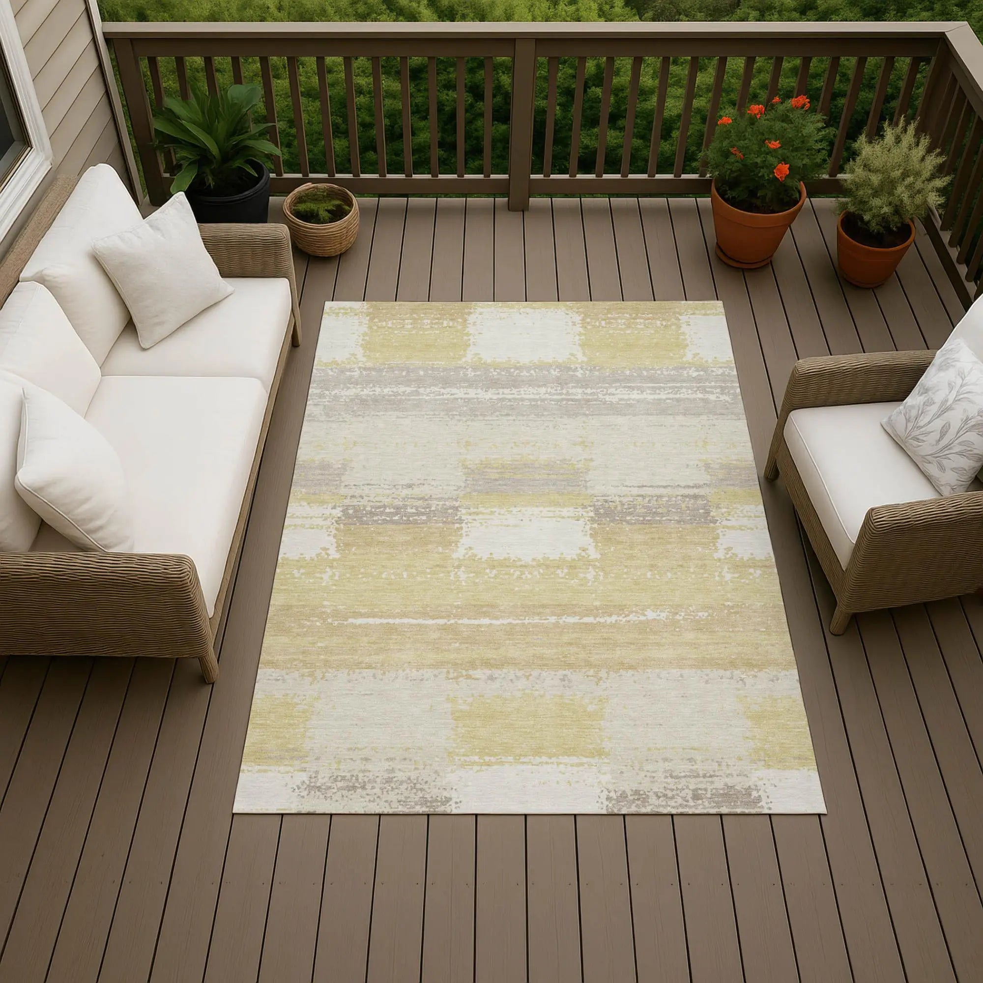 10' X 14' Wheat And Gold Geometric Washable Indoor Outdoor Area Rug Homeroots Outdoor