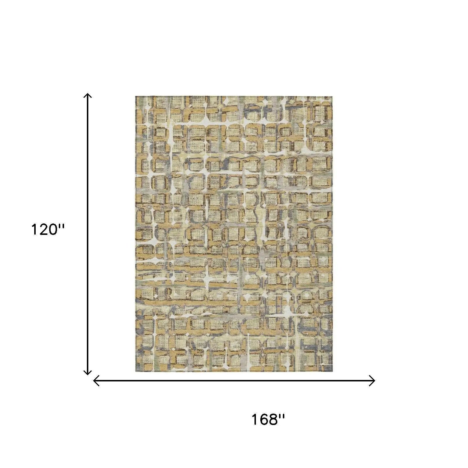 10' X 14' Wheat And Gold Geometric Washable Indoor Outdoor Area Rug Homeroots Outdoor