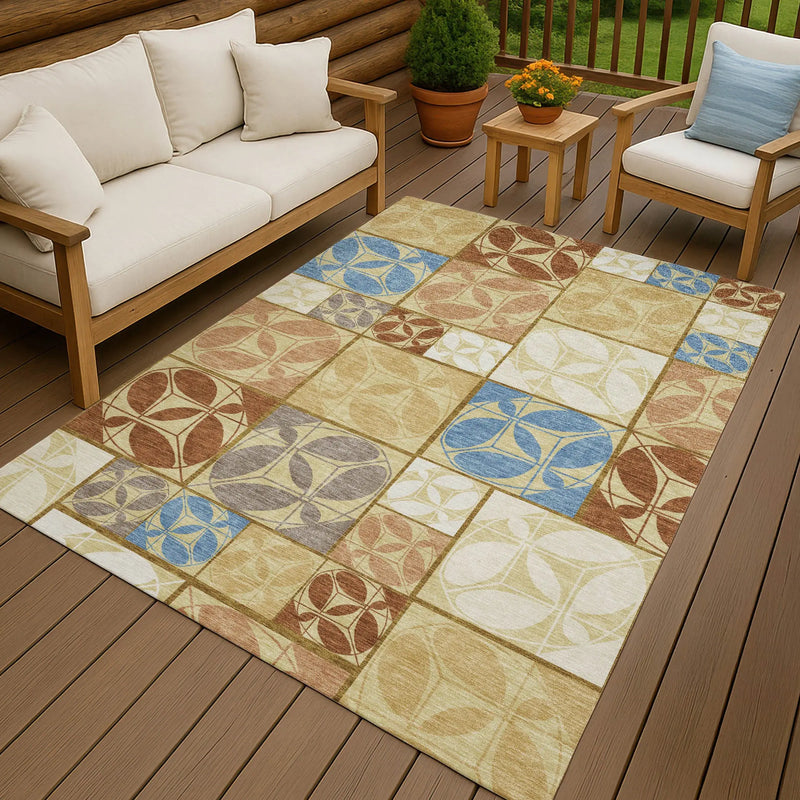 10' X 14' Wheat And Gold Geometric Washable Indoor Outdoor Area Rug Homeroots Outdoor