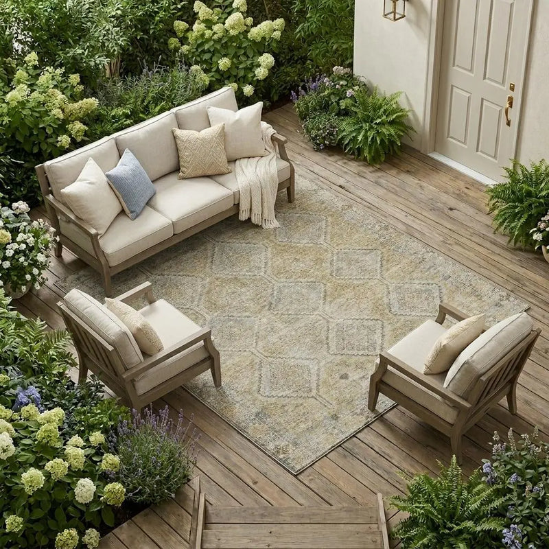 10' X 14' Wheat And Gold Geometric Washable Indoor Outdoor Area Rug Homeroots Outdoor