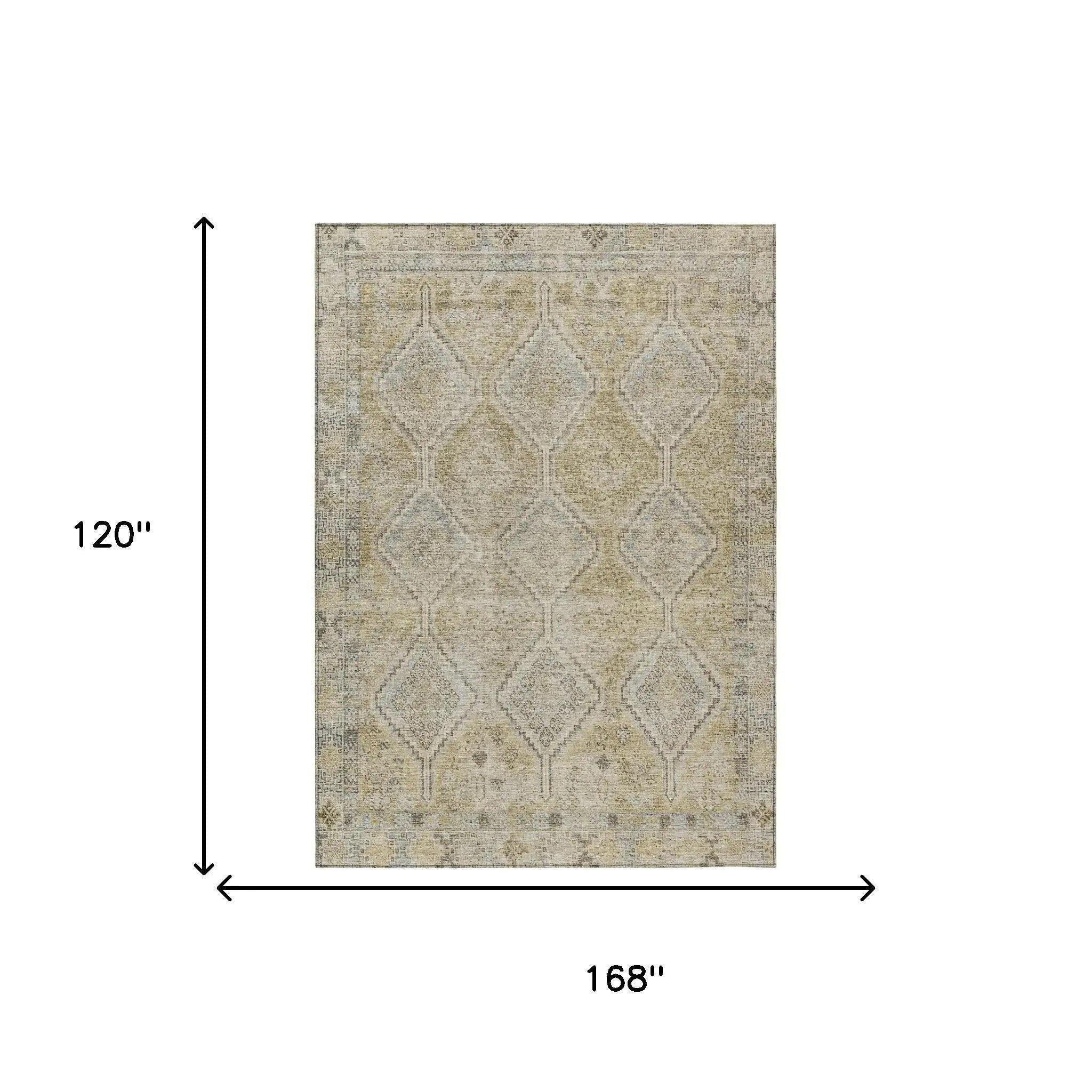 10' X 14' Wheat And Gold Geometric Washable Indoor Outdoor Area Rug Homeroots Outdoor