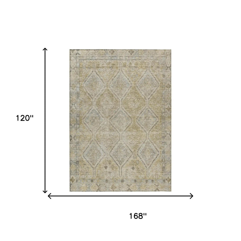 10' X 14' Wheat And Gold Geometric Washable Indoor Outdoor Area Rug Homeroots Outdoor