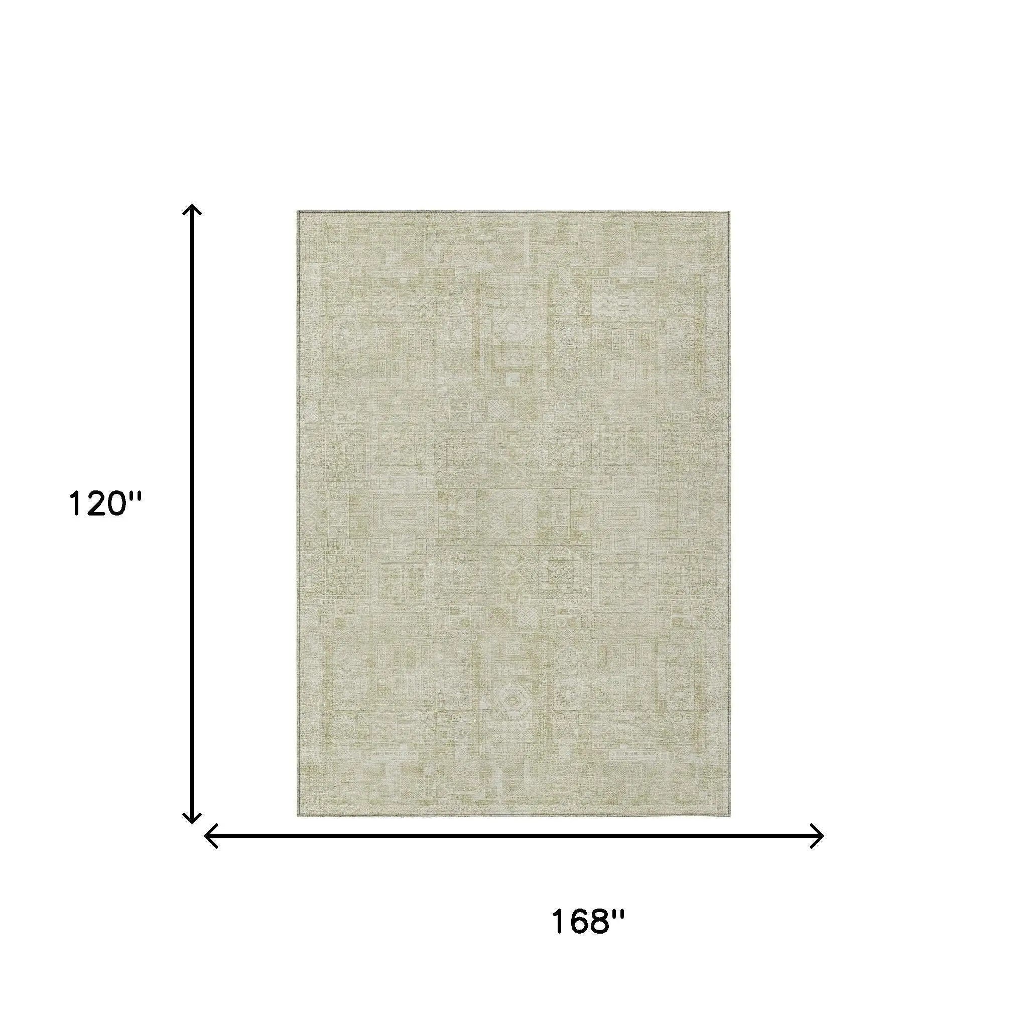 10' X 14' Wheat And Gold Oriental Washable Indoor Outdoor Area Rug Homeroots Outdoor