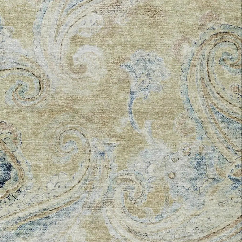 10' X 14' Wheat And Gold Paisley Washable Indoor Outdoor Area Rug Homeroots Outdoor