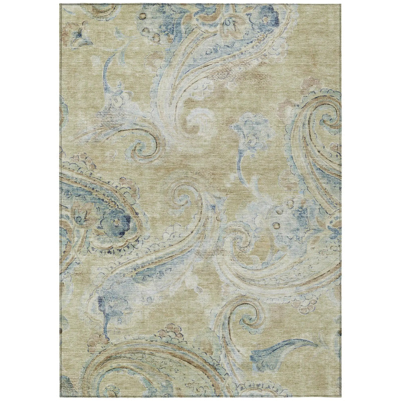 10' X 14' Wheat And Gold Paisley Washable Indoor Outdoor Area Rug Homeroots Outdoor