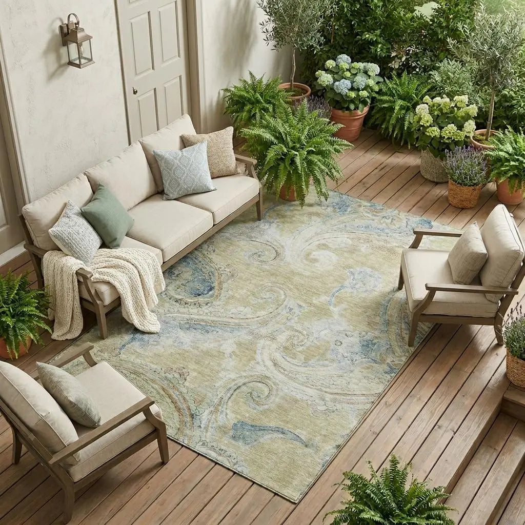 10' X 14' Wheat And Gold Paisley Washable Indoor Outdoor Area Rug Homeroots Outdoor