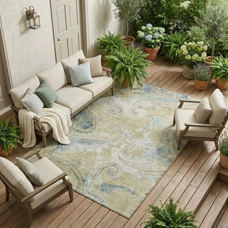 10' X 14' Wheat And Gold Paisley Washable Indoor Outdoor Area Rug Homeroots Outdoor