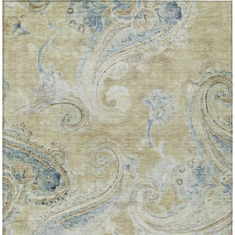 10' X 14' Wheat And Gold Paisley Washable Indoor Outdoor Area Rug Homeroots Outdoor