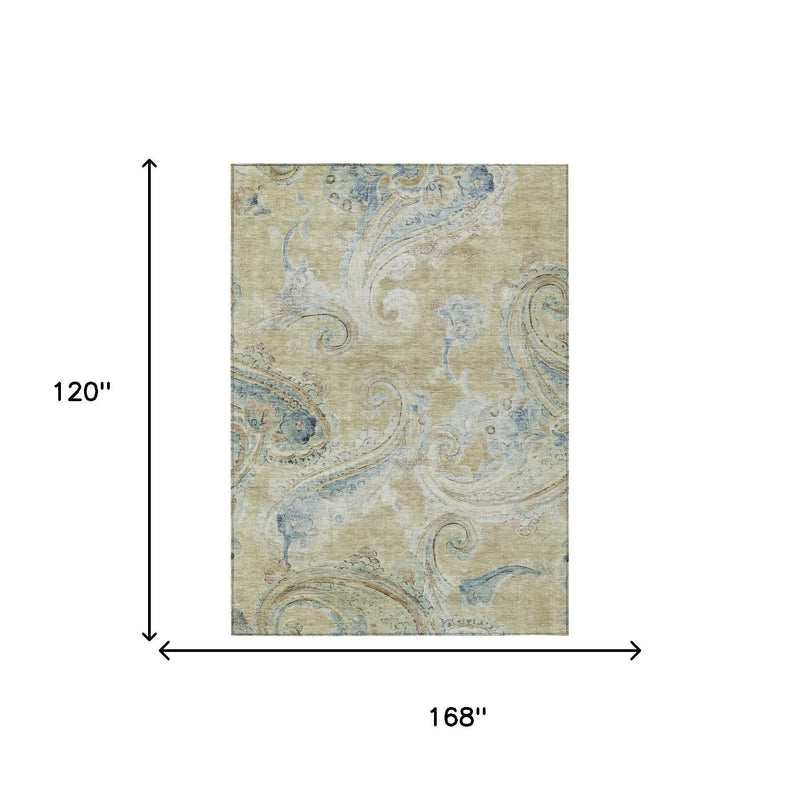 10' X 14' Wheat And Gold Paisley Washable Indoor Outdoor Area Rug Homeroots Outdoor