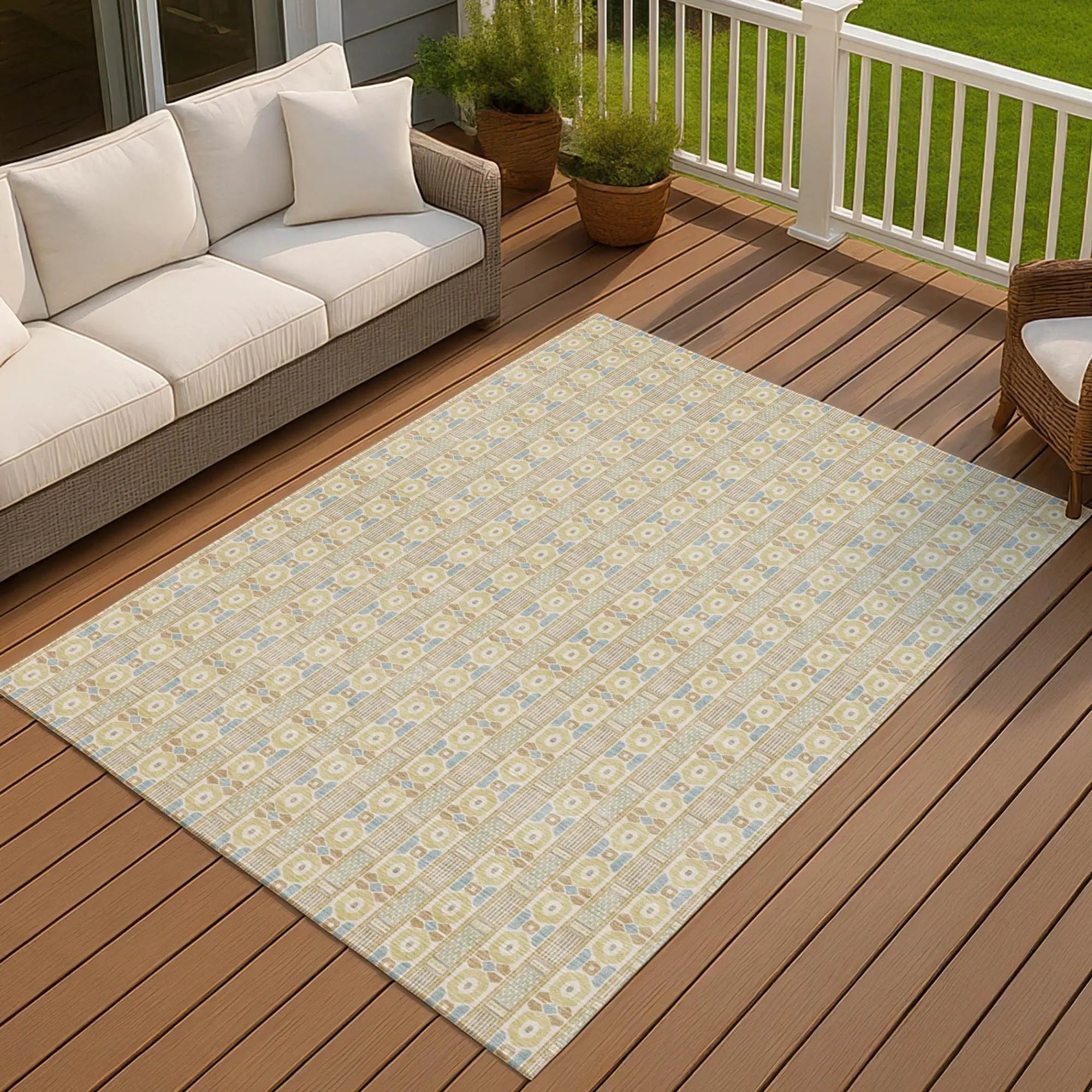 10' X 14' Wheat And Gold Striped Washable Indoor Outdoor Area Rug Homeroots Outdoor
