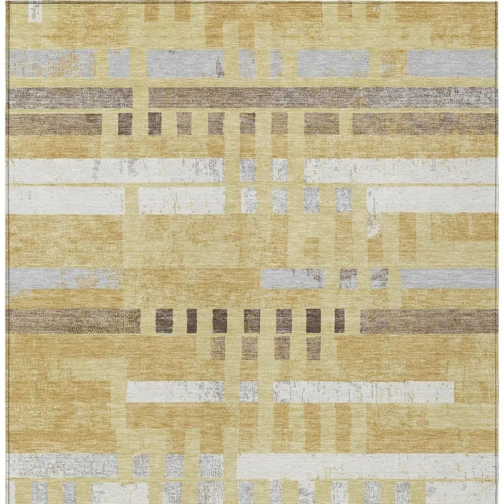 10' X 14' Wheat And Gold Striped Washable Indoor Outdoor Area Rug Homeroots Outdoor