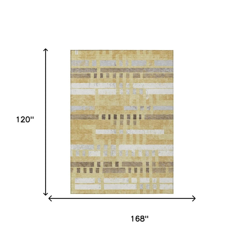 10' X 14' Wheat And Gold Striped Washable Indoor Outdoor Area Rug Homeroots Outdoor