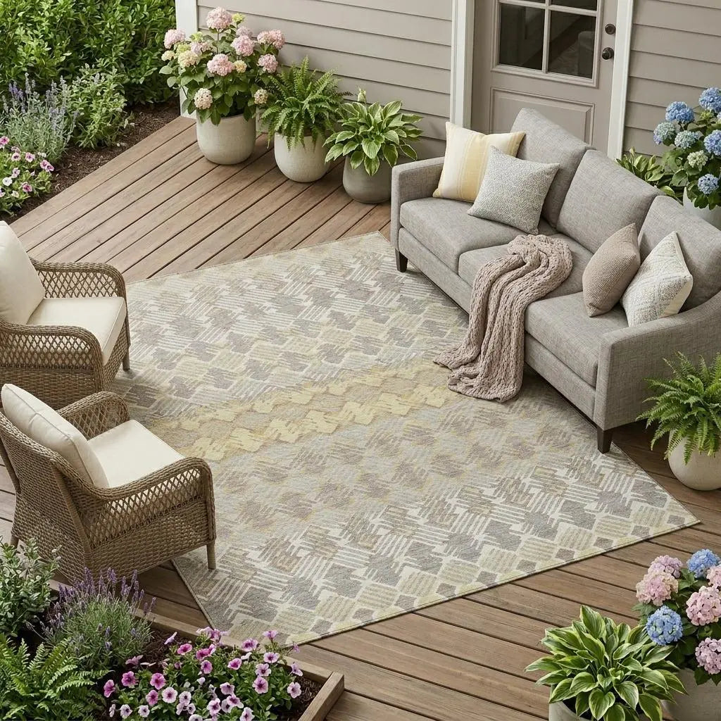 10' X 14' Wheat And Gold Striped Washable Indoor Outdoor Area Rug Homeroots Outdoor