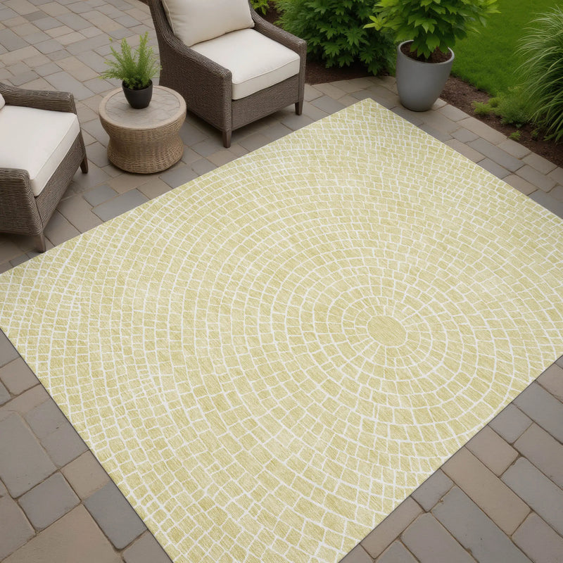 10' X 14' Wheat And Ivory Geometric Washable Indoor Outdoor Area Rug Homeroots Outdoor