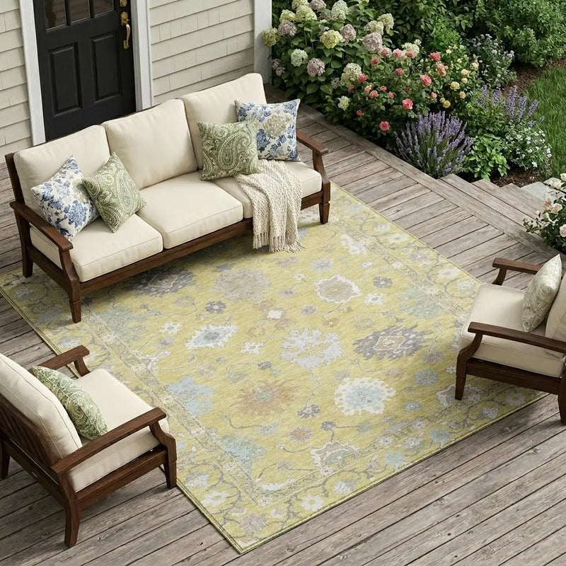 10' X 14' Wheat And Ivory Oriental Washable Indoor Outdoor Area Rug Homeroots Outdoor