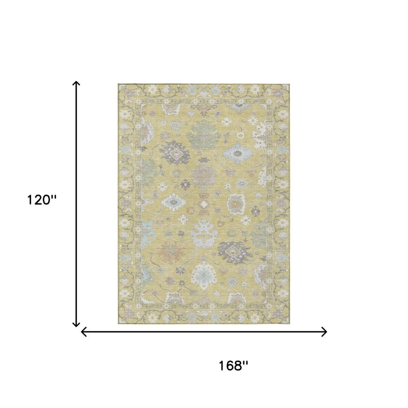 10' X 14' Wheat And Ivory Oriental Washable Indoor Outdoor Area Rug Homeroots Outdoor