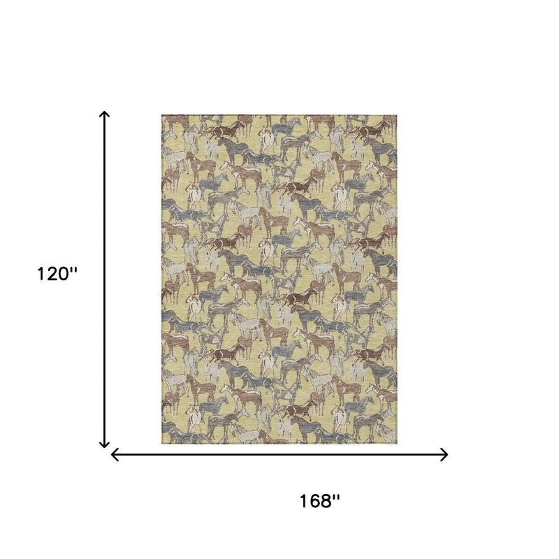 10' X 14' Wheat And Taupe Horse Washable Indoor Outdoor Area Rug Homeroots Outdoor