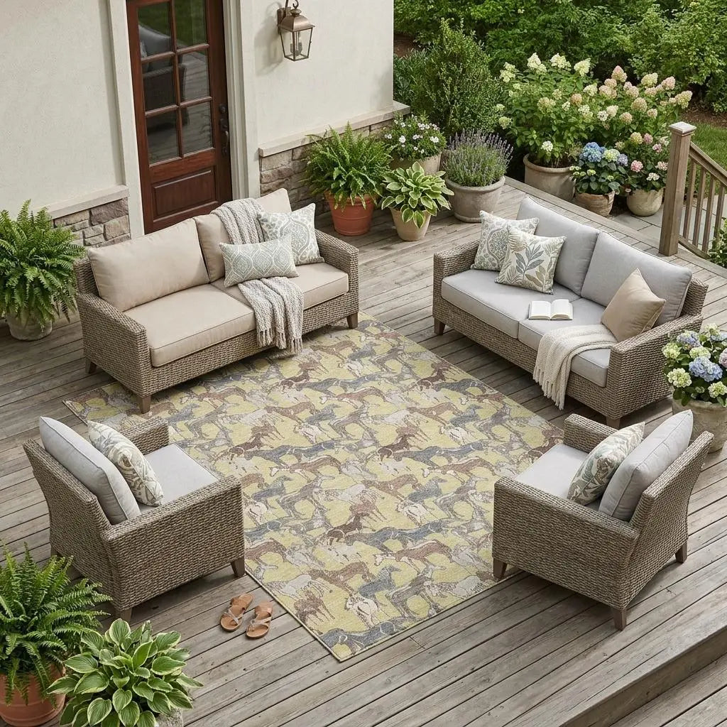 10' X 14' Wheat And Taupe Horse Washable Indoor Outdoor Area Rug Homeroots Outdoor