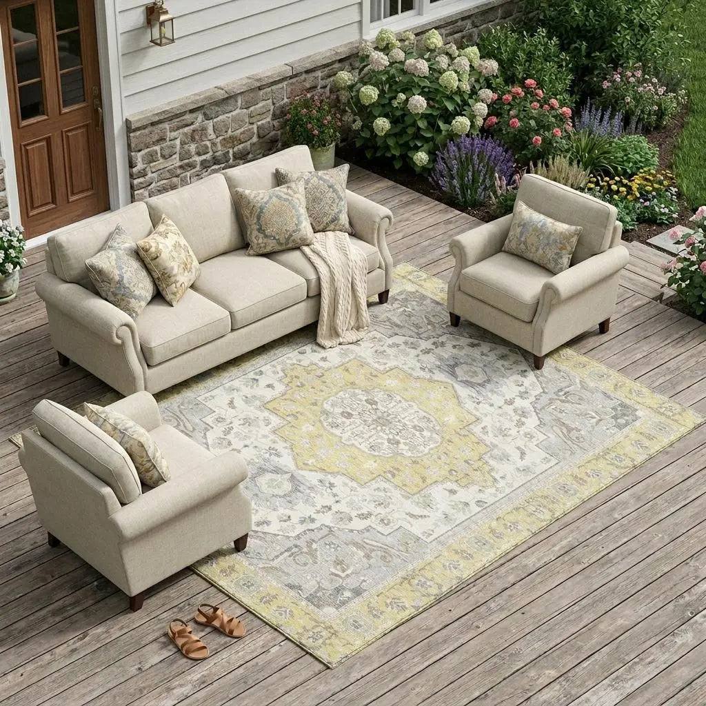 10' X 14' Wheat And Taupe Oriental Washable Indoor Outdoor Area Rug Homeroots Outdoor