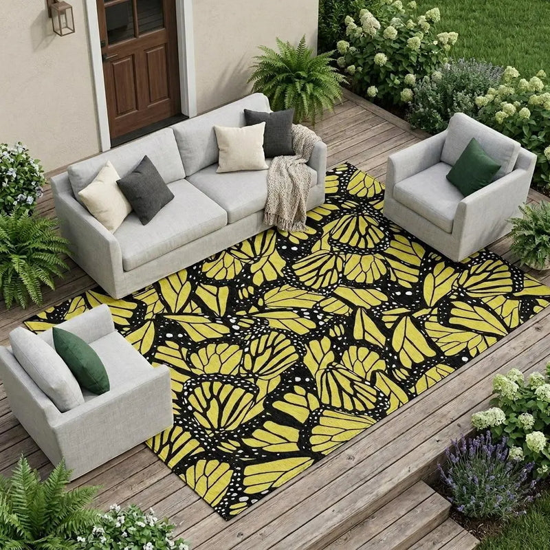 10' X 14' Yellow And Gold Animal Print Washable Indoor Outdoor Area Rug Homeroots Outdoor