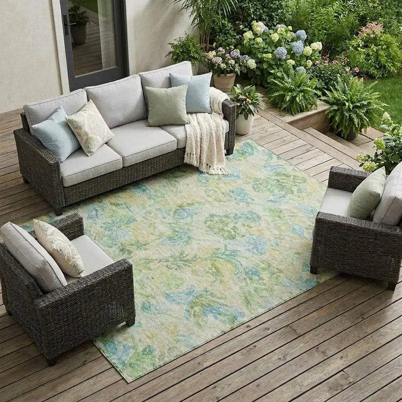 10' X 14' Yellow And Gold Floral Washable Indoor Outdoor Area Rug Homeroots Outdoor