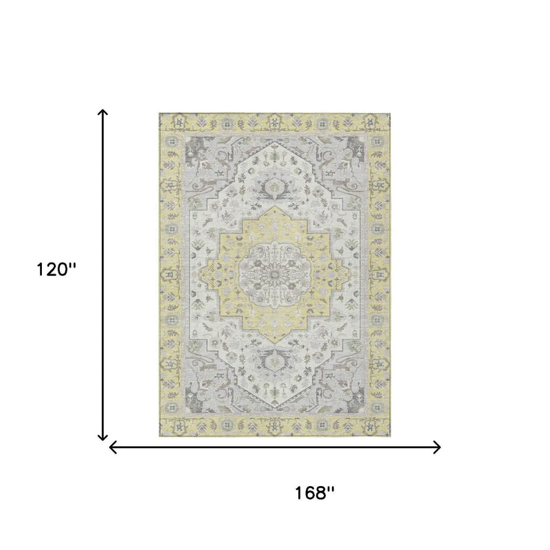 10' X 14' Yellow And Purple Oriental Washable Indoor Outdoor Area Rug Homeroots Outdoor