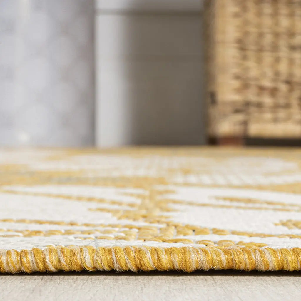 10' Yellow And Cream Floral Indoor Outdoor Runner Rug Homeroots Outdoor