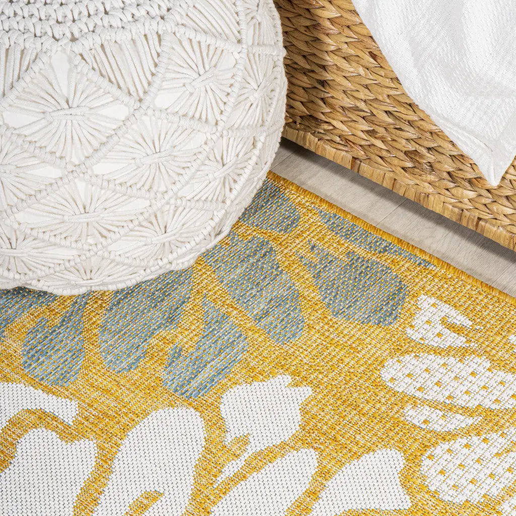 10' Yellow And Cream Floral Indoor Outdoor Runner Rug Homeroots Outdoor
