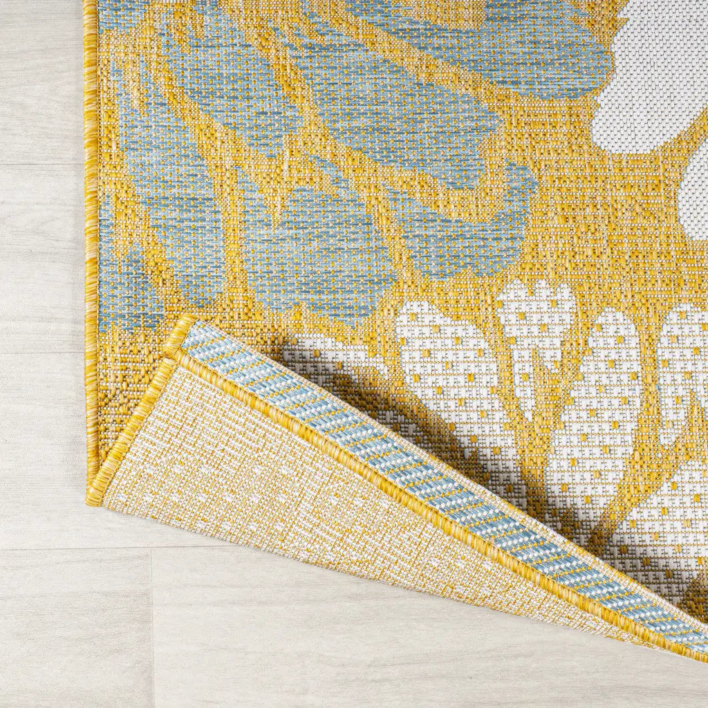 10' Yellow And Cream Floral Indoor Outdoor Runner Rug Homeroots Outdoor