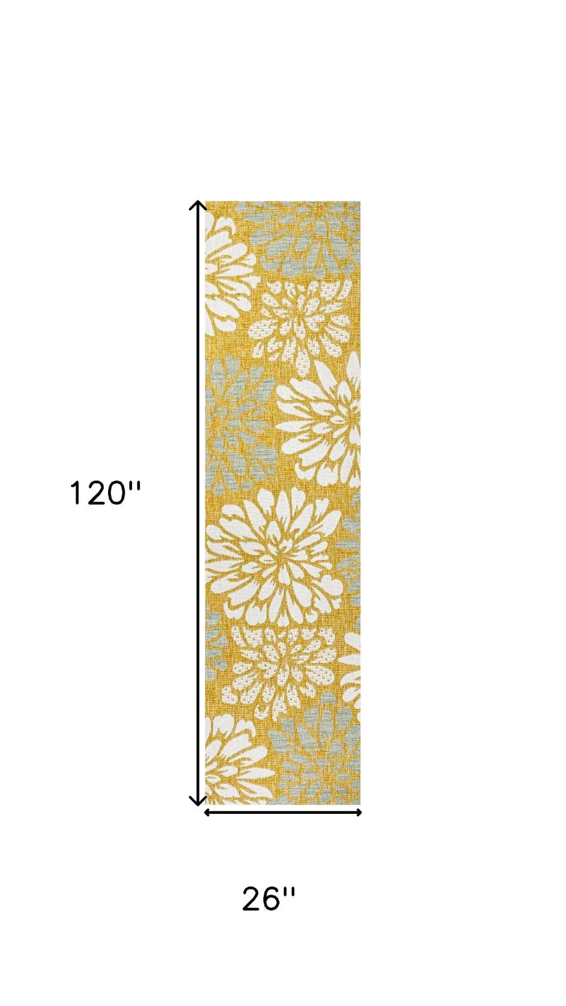 10' Yellow And Cream Floral Indoor Outdoor Runner Rug Homeroots Outdoor